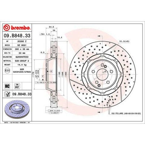Tarcza hamulcowa BREMBO 09.B848.33