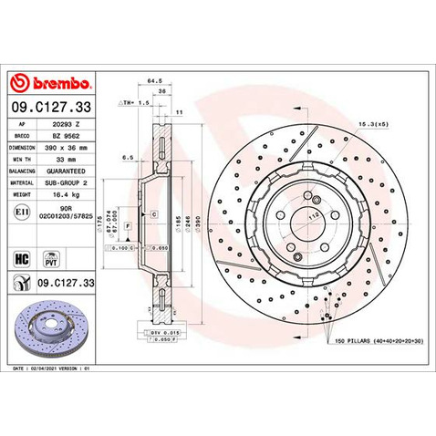 Tarcza hamulcowa BREMBO 09.C127.33