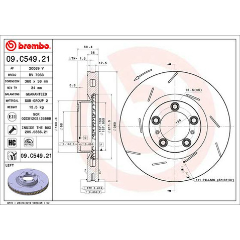 Tarcza hamulcowa BREMBO 09.C549.21