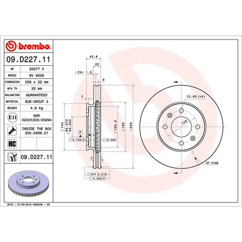 Tarcza hamulcowa BREMBO 09.D227.11