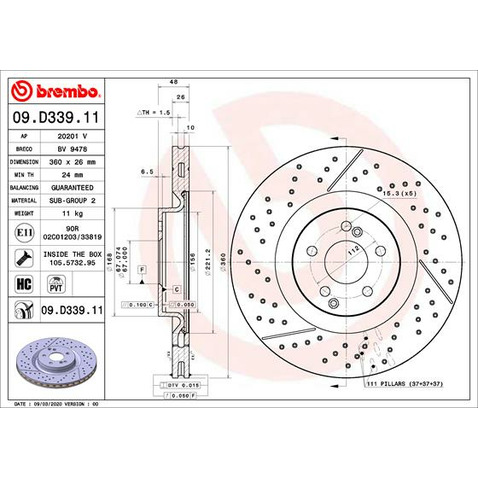 Tarcza hamulcowa BREMBO 09.D339.11