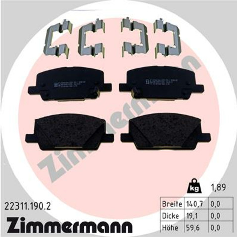 Klocki hamulcowe - komplet ZIMMERMANN 22311.190.2