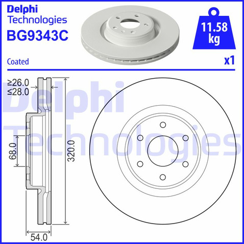 Tarcza hamulcowa DELPHI BG9343C