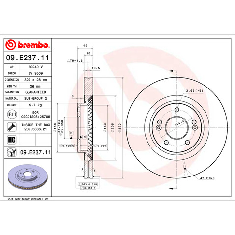 Tarcza hamulcowa BREMBO 09.E237.11