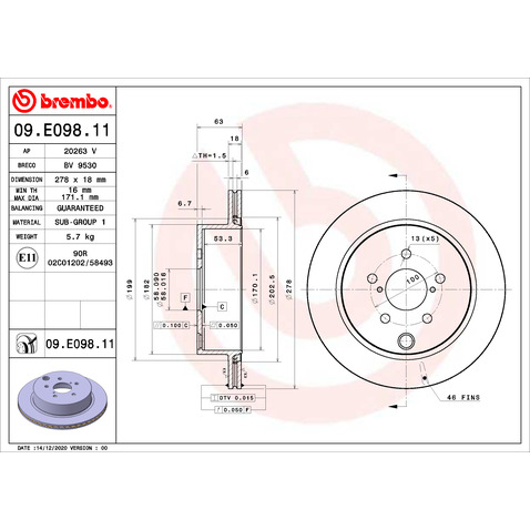 Tarcza hamulcowa BREMBO 09.E098.11