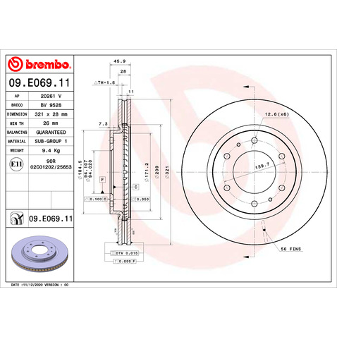 Tarcza hamulcowa BREMBO 09.E069.11