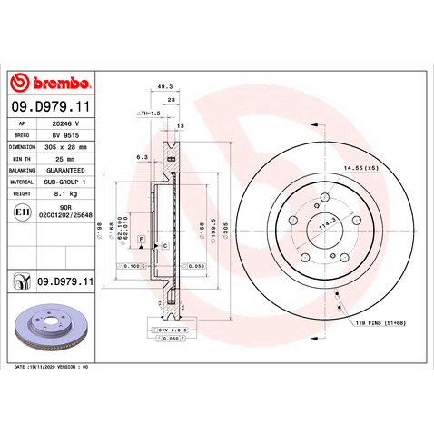 Tarcza hamulcowa BREMBO 09.D979.11