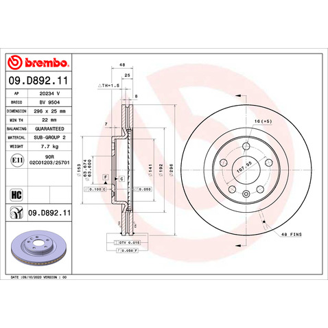 Tarcza hamulcowa BREMBO 09.D892.11