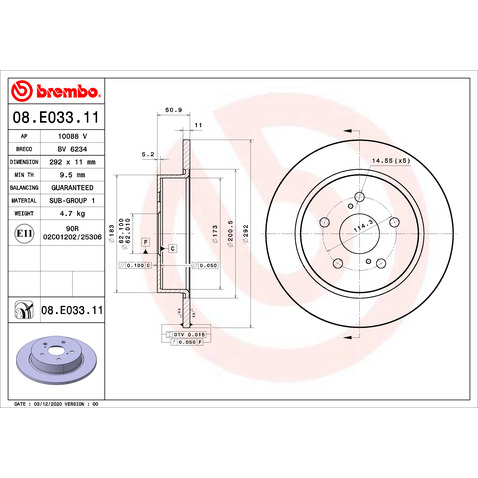 Tarcza hamulcowa BREMBO 08.E033.11