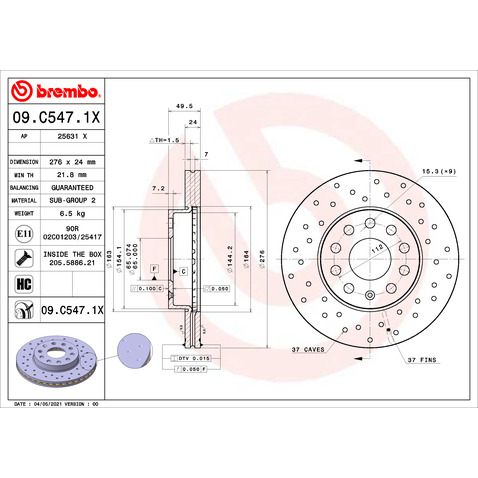 Tarcza hamulcowa BREMBO 09.C547.1X