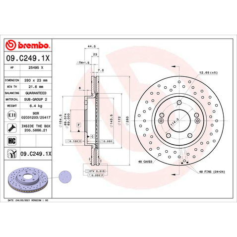 Tarcza hamulcowa BREMBO 09.C249.1X