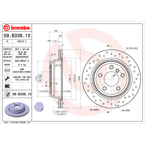 Tarcza hamulcowa BREMBO 09.B338.1X