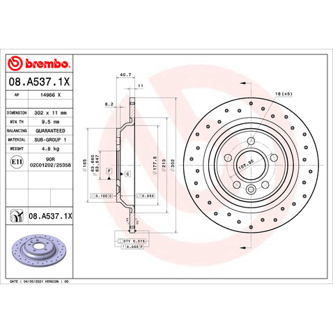 Tarcza hamulcowa BREMBO 08.A537.1X