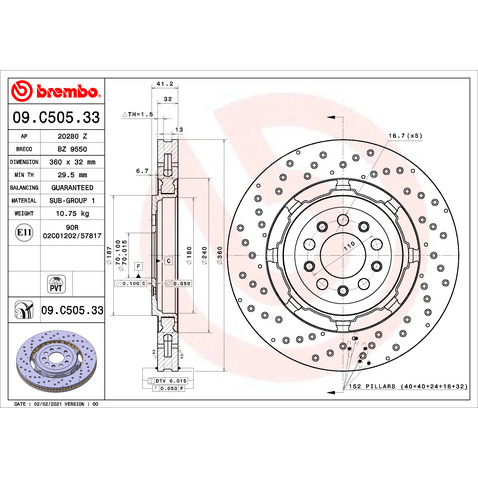 Tarcza hamulcowa BREMBO 09.C505.33