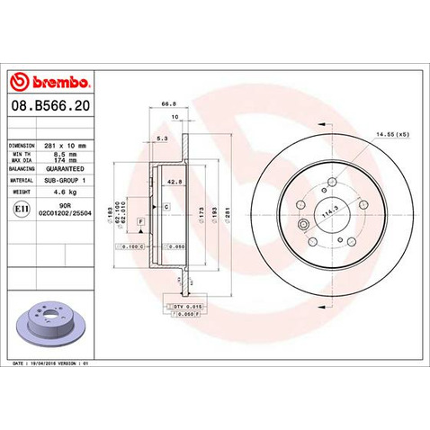 Tarcza hamulcowa BREMBO 08.B566.21