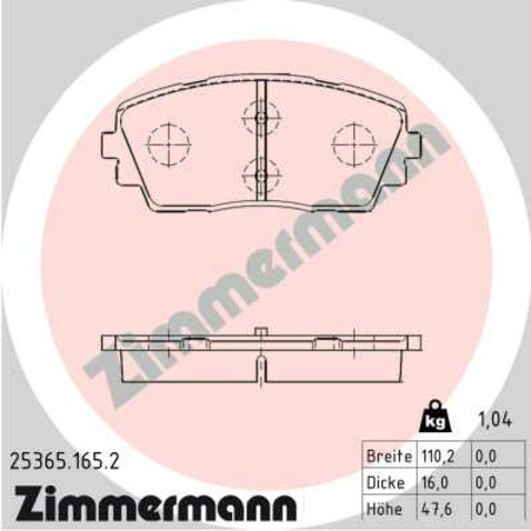 Klocki hamulcowe - komplet ZIMMERMANN 25365.165.2