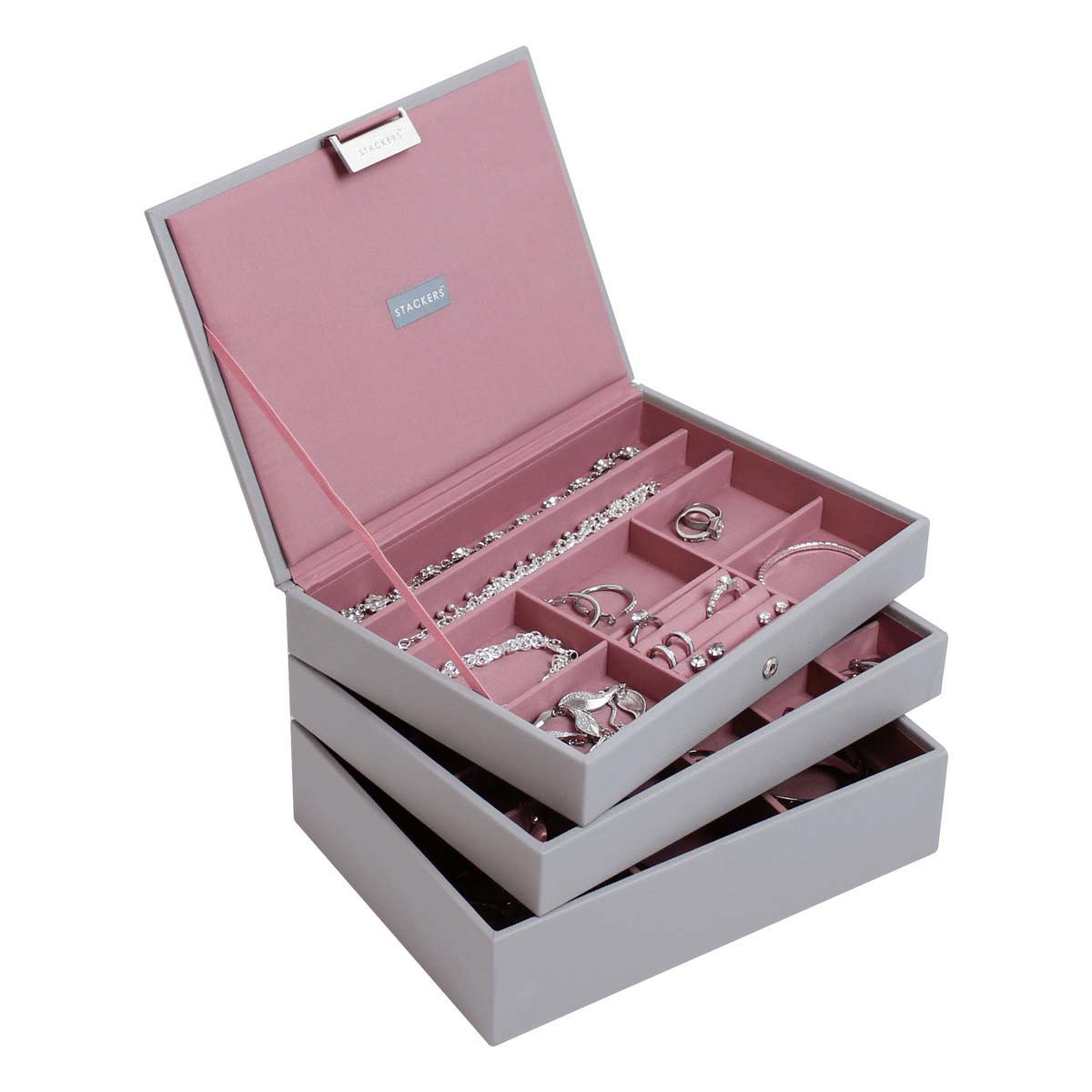 Stackers Pudełko na biżuterię potrójne classic Stackers różowo-szare 73653