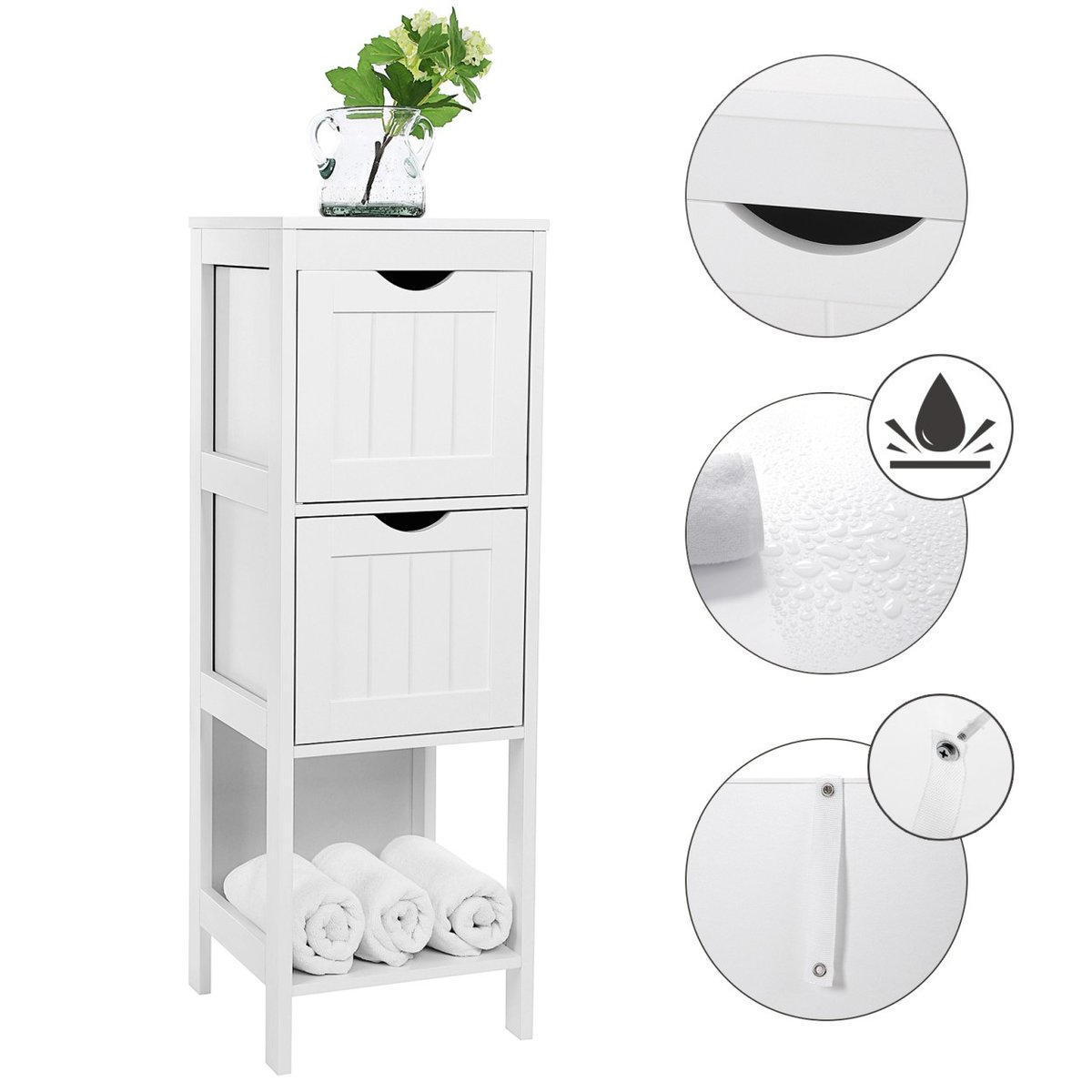 VASAGLE Songmics komoda/szafka łazienkowa o wszechstronnym zastosowaniu, np. jako regał lub szafka łazienkowa z 4 półkami, doskonała również do narożnika lub jako szafa medyczna, wykonana z drewna, kolor biał