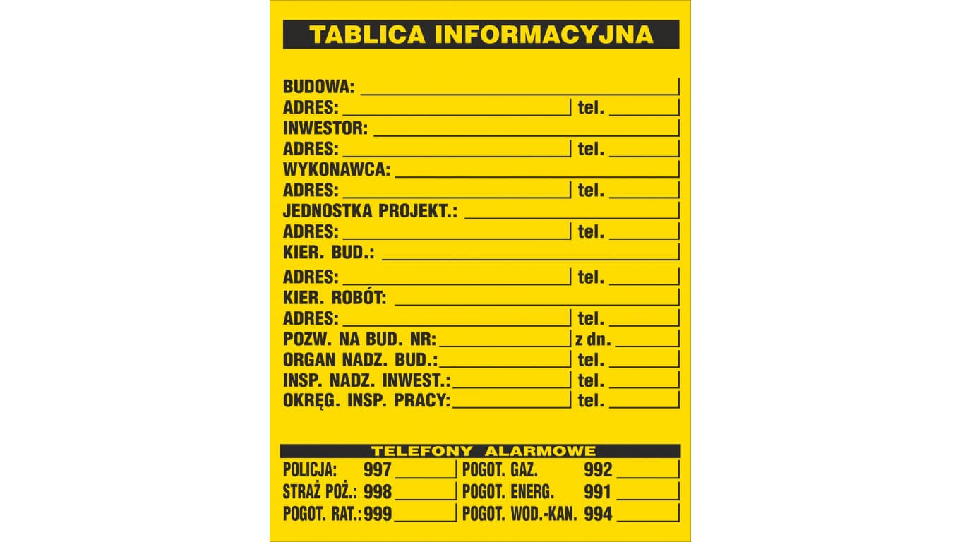 anro Tabliczka ostrzegawcza PCV /Tablica informacyjna budowlana 700x900/ B1/R/P B1/RP