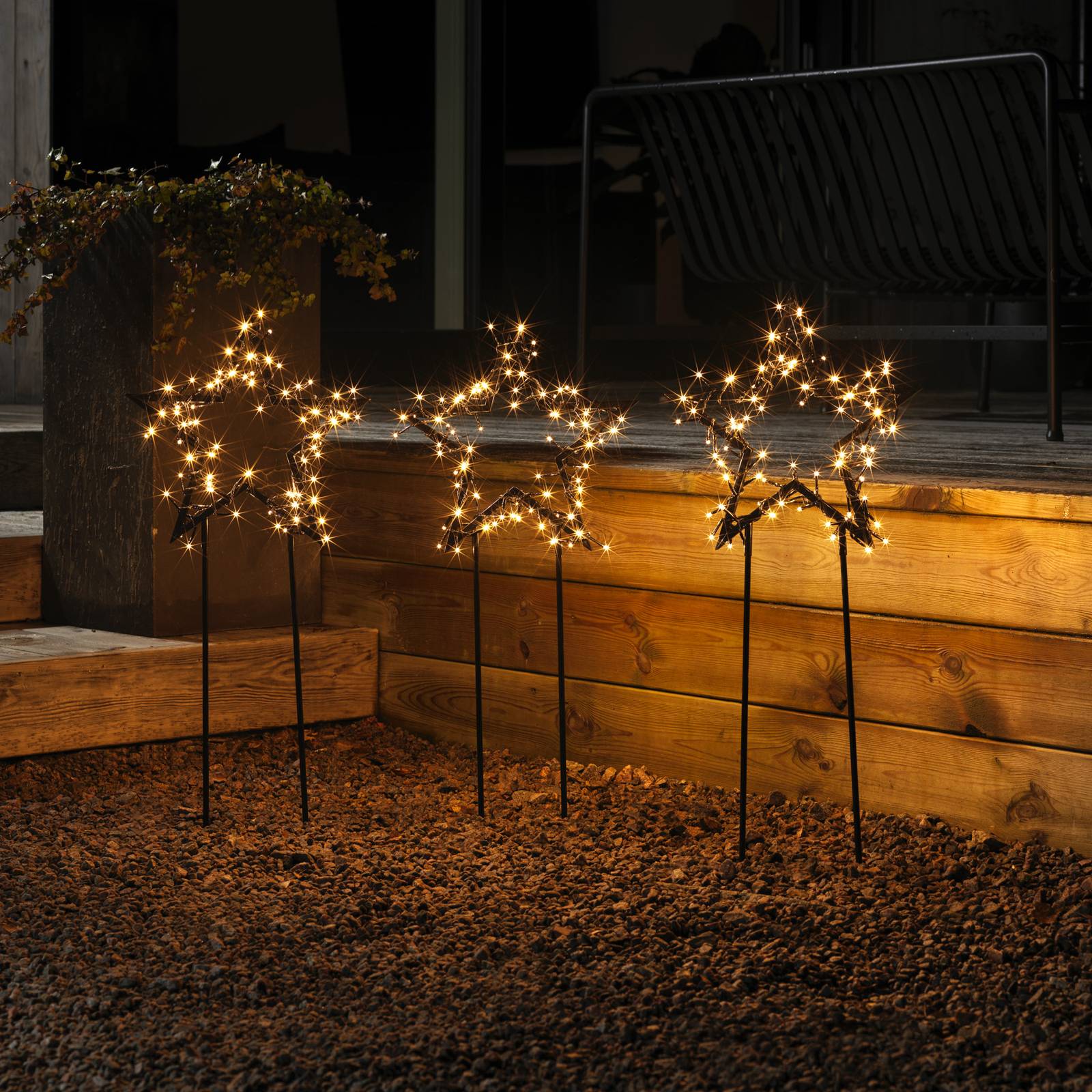 Konstsmide Christmas Metalowa gwiazda LED z grotami, 3 szt., IP44