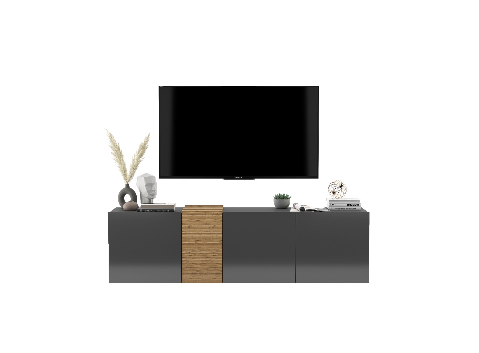 Szafka RTV NAVA 1 160 grafit połysk/dąb artisan