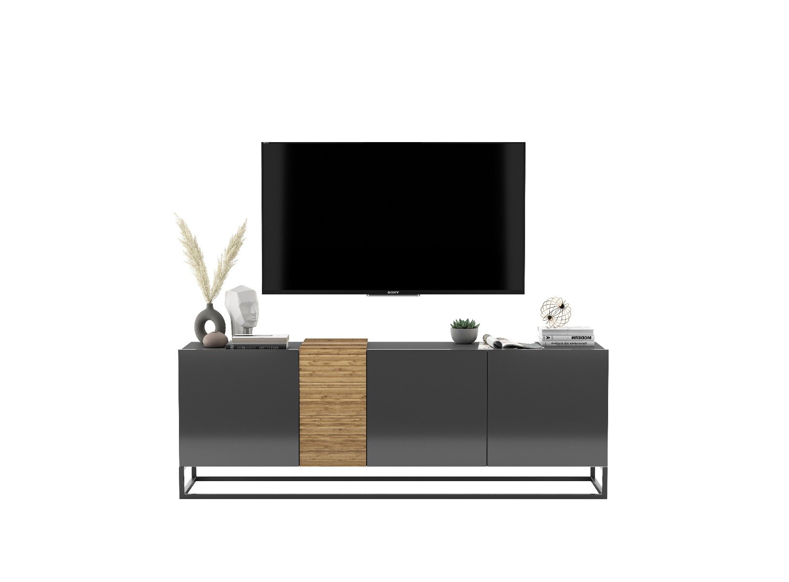 Szafka RTV NAVA 2 160 grafit połysk/dąb artisan