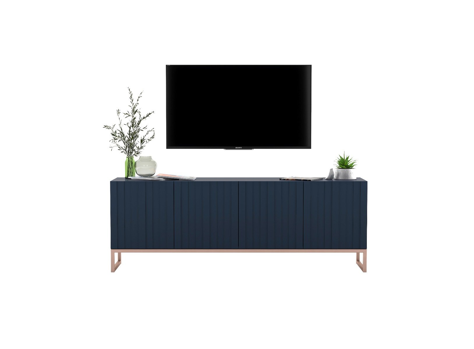 Zdjęcia - Szafka / uchwyt Szafka RTV Glamour Nowoczesna Komoda RTV Granatowy Mat 150 cm