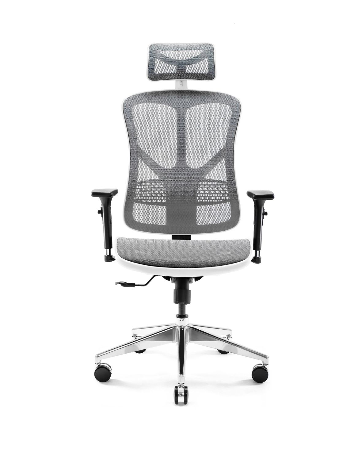 Fotel ergonomiczny Diablo V-Basic: biało-szary, siateczkowa tapicerka, fotel obrotowy, fotel biurowy