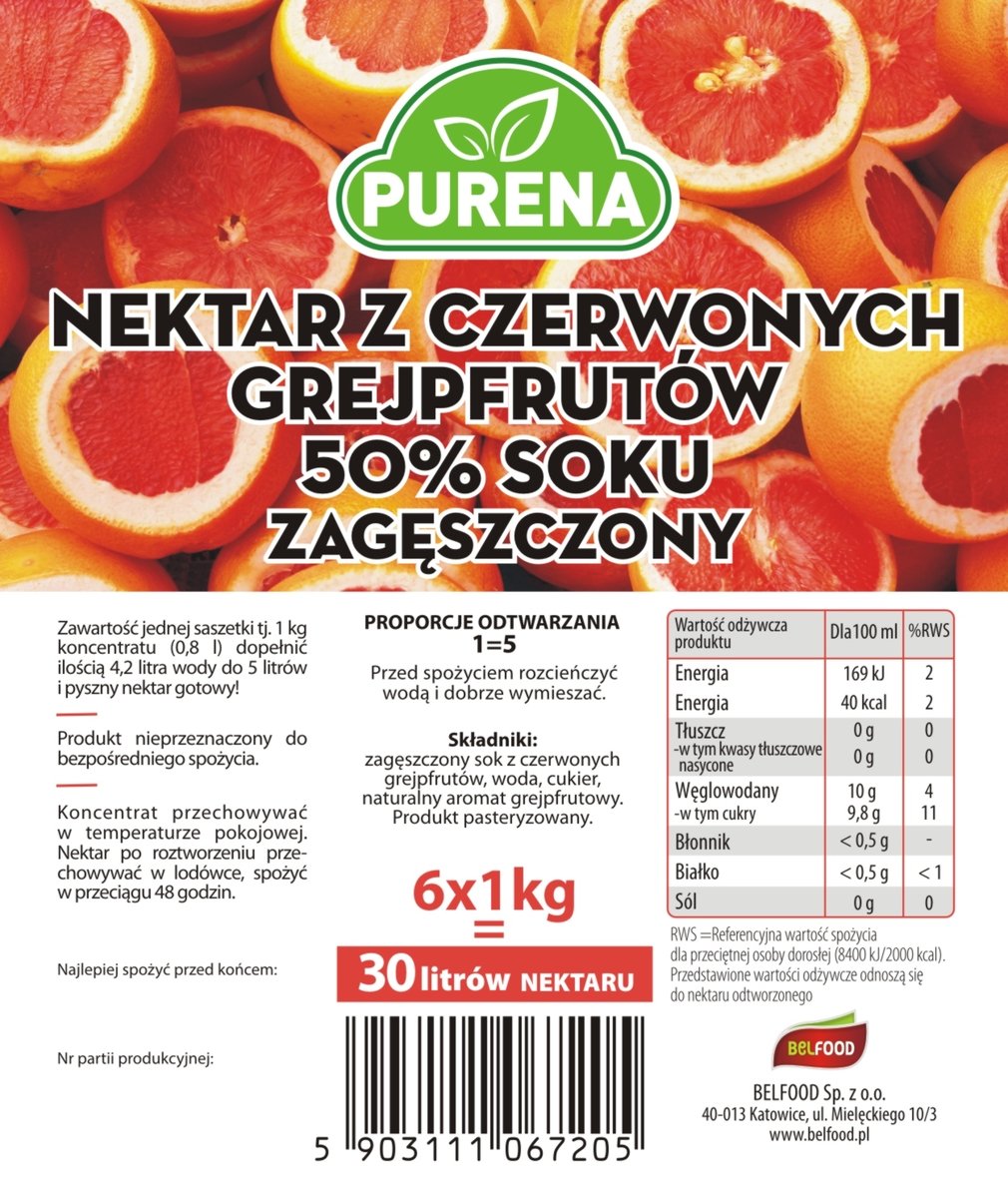 PURENA Zagęszczony Nektar Grejpfrutowy 1kg