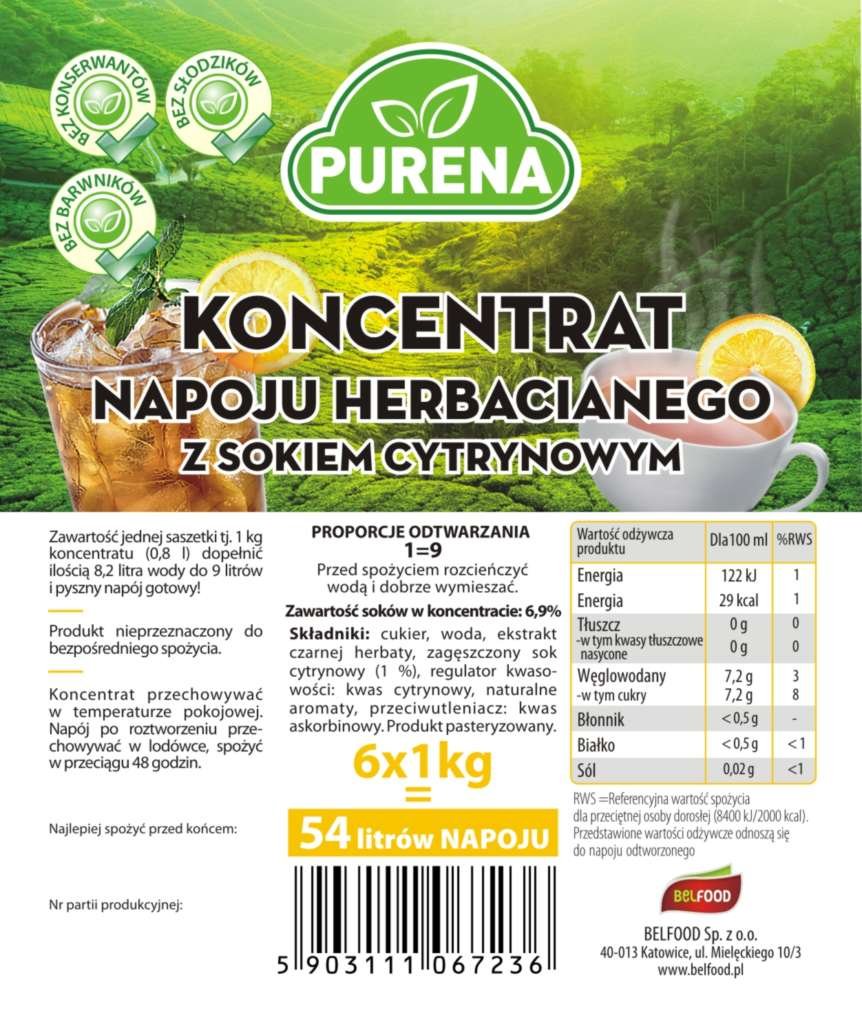 PURENA Koncentrat Napoju Herbacianego z Sokiem z Cytryny 1kg