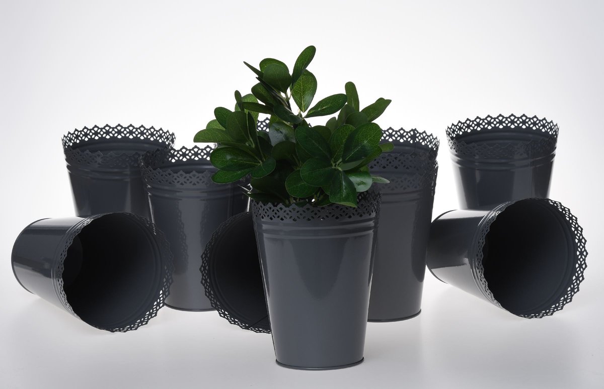 10 x osłonka doniczka metalowa szara śr. 15 cm