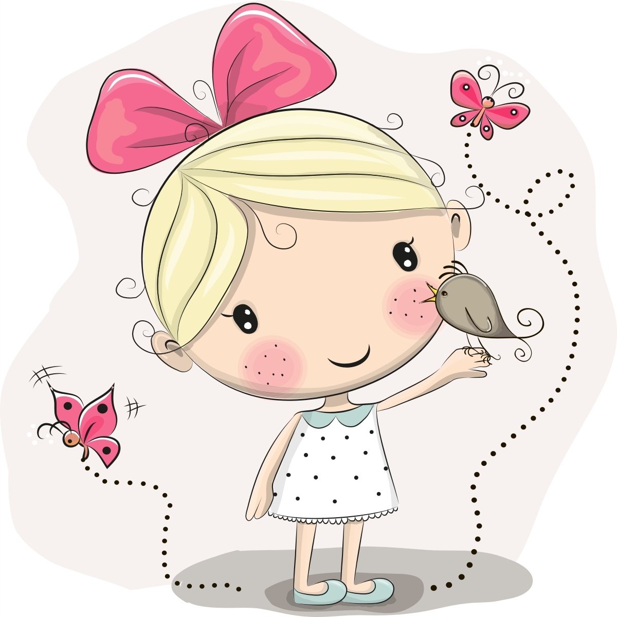 Naklejka na ścianę motylki Dziewczynka z ptaszkiem, 120x120 cm