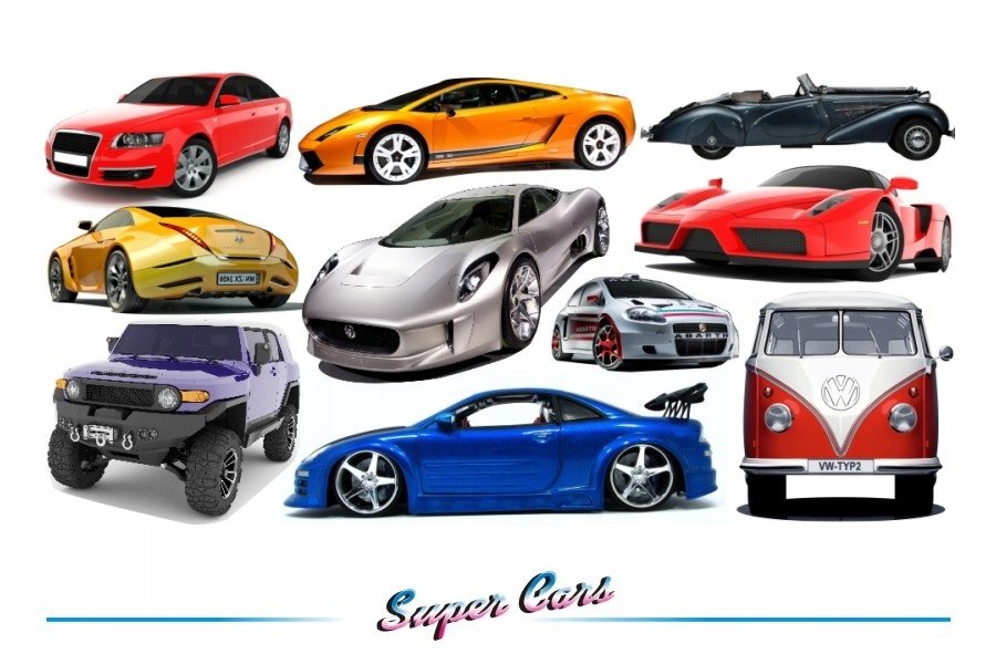 Naklejki na ścianę auta samochody - Super Cars 1, 100x50 cm