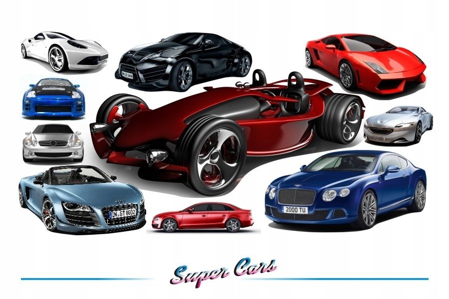 Naklejki na ścianę z samochodami - Super Cars 12, 200x100 cm