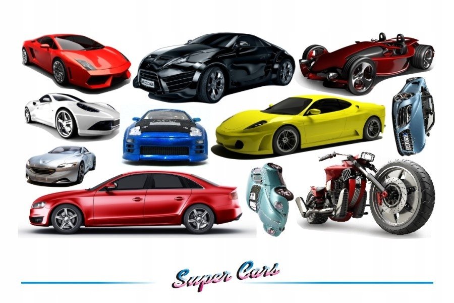 Naklejki na ścianę z samochodami - Super Cars 5, 200x100 cm