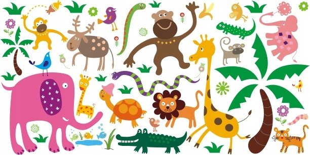 Naklejki ścienne dla dzieci Zwierzaki Dziwaki 1, 100x50 cm