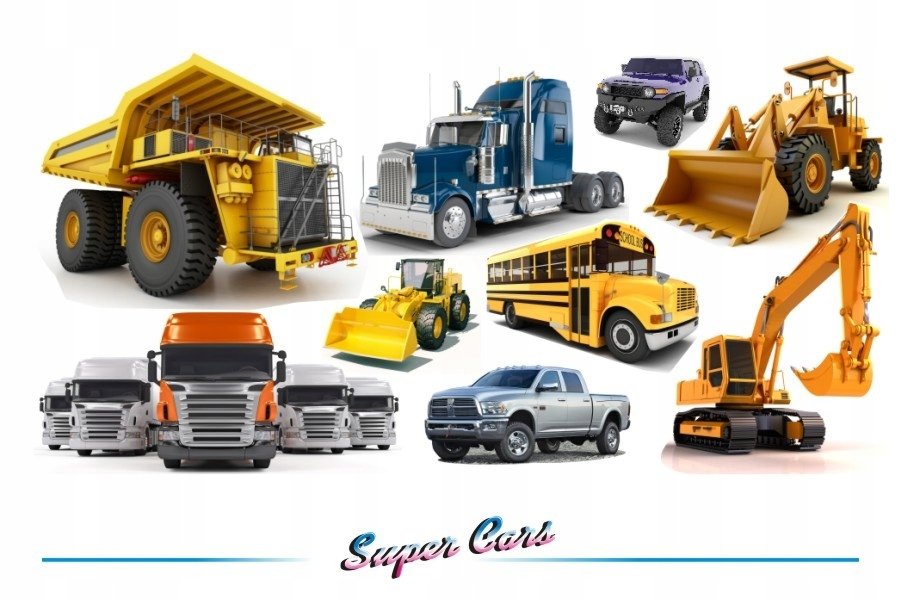Naklejki koparki wywrotki ciężarówki Super Cars 3, 200x100 cm