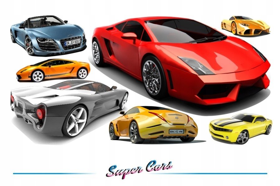 Naklejki na ścianę z samochodami - Super Cars 10, 200x100 cm