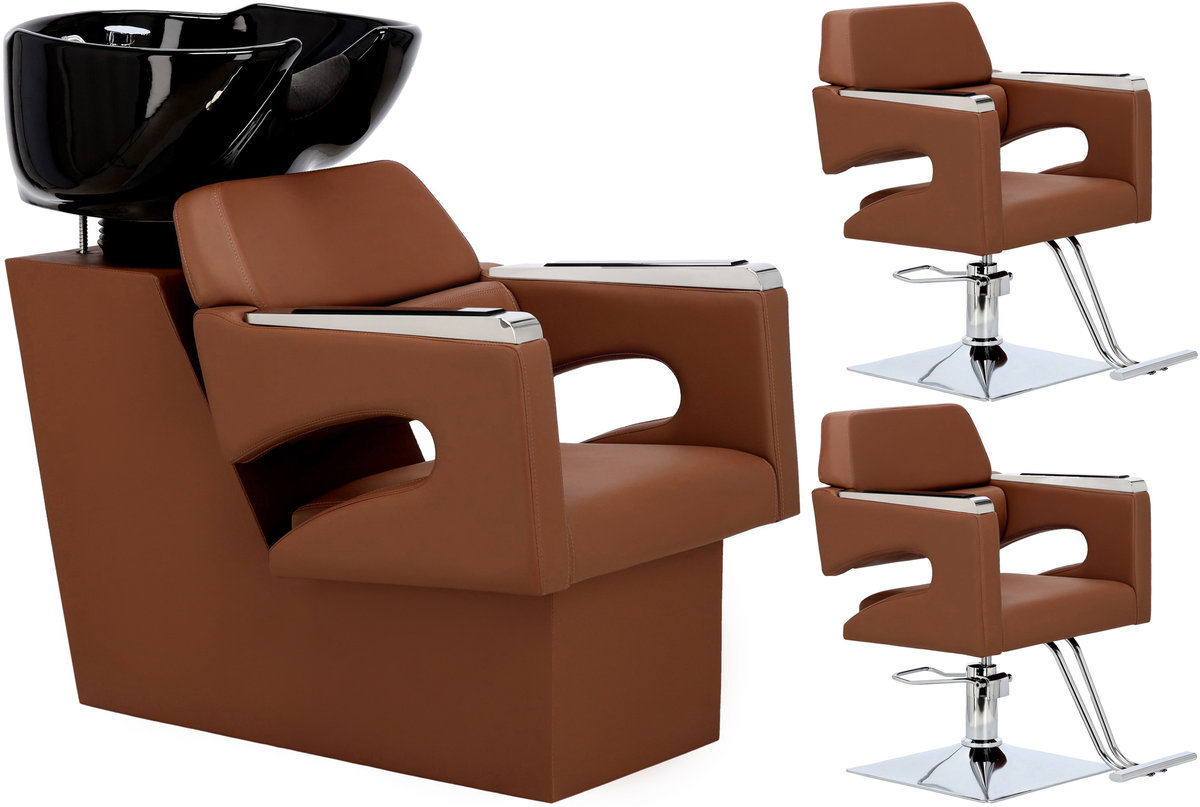 Zestaw myjnia fryzjerska i 2 x fotel fryzjerski hydrauliczny obrotowy podnóżek do salonu fryzjerskiego myjka ruchoma misa ceramiczna armatura bateri..