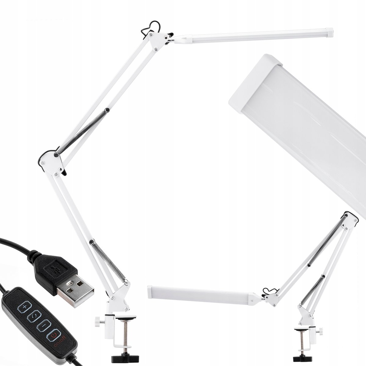 Lampka Biurkowa Kreślarska Stołowa LED 12W CCT USB Ściemnialna COSMI Biała z uchwytem Lumiled