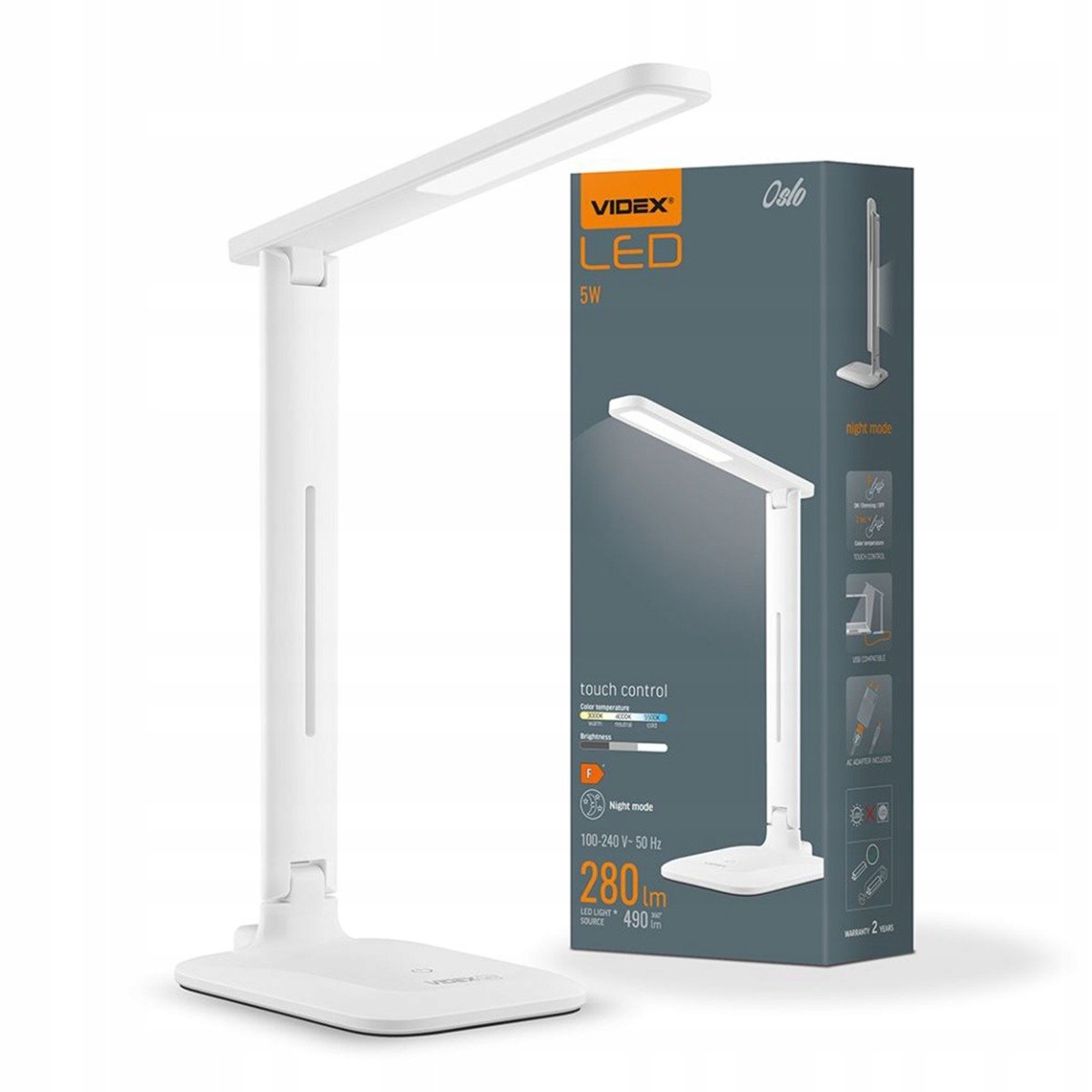 Lampka biurkowa LED 5W biała składana regulowana