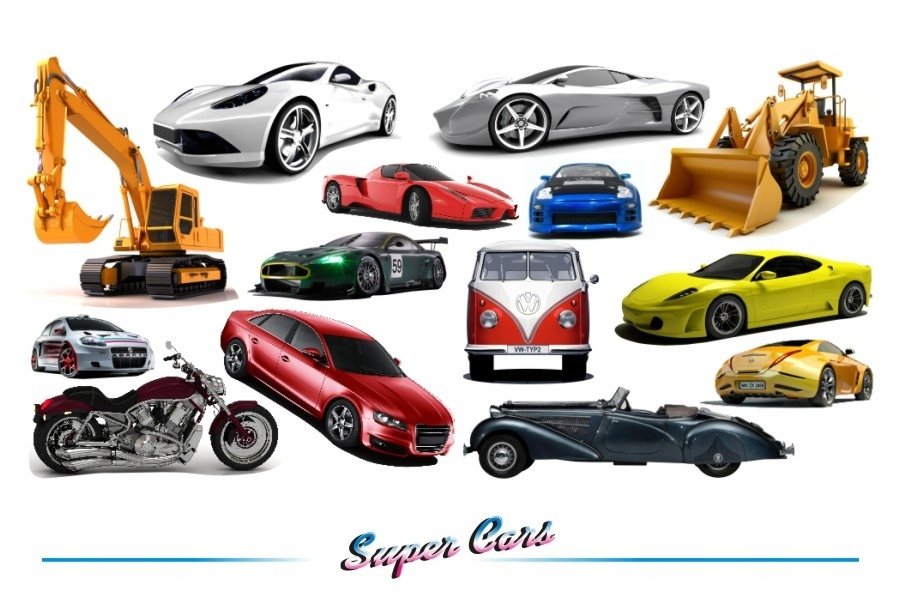 Naklejki na ścianę z samochodami - Super Cars 8, 200x100 cm