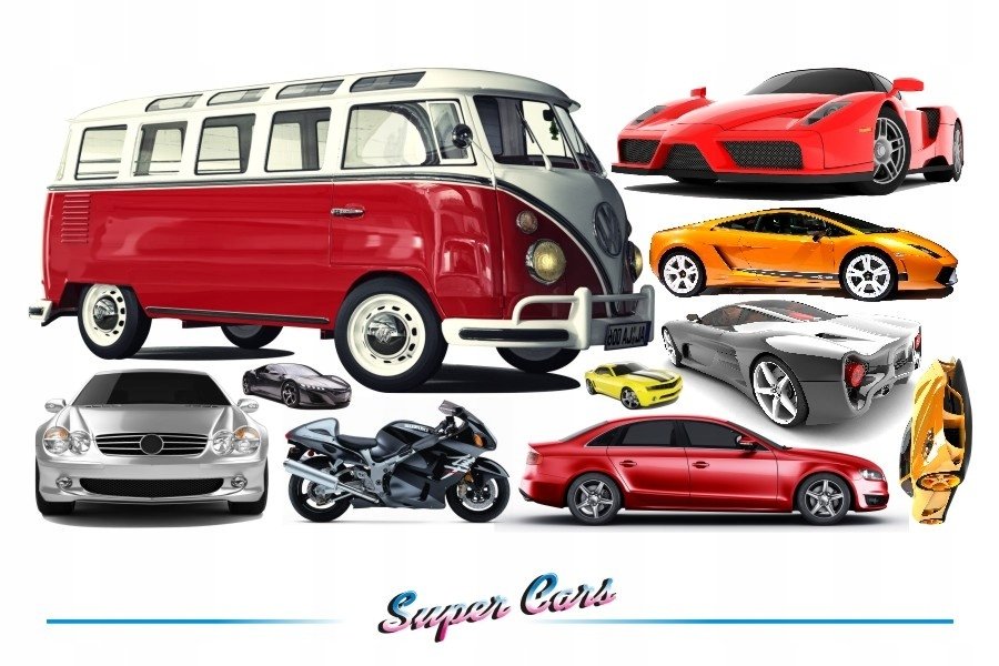 Naklejki na ścianę z samochodami - Super Cars 11, 200x100 cm