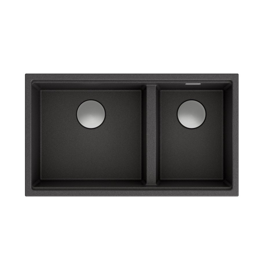 Quadron Zlewozmywak granitowy dwukomorowy podwieszany 84x48,5x22,5 cm CLARK 842 ONYX ze stalowym odpływem