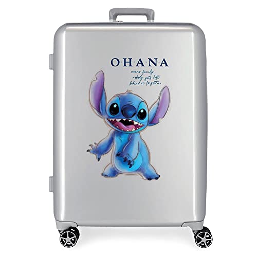 Disney 100 Stitch Walizka średniej wielkości 48x70x26 cms Twarde mocowanie ABS Wbudowany 81L 2 kg 4 koła Podwójne Szary, Szary, Talla única, średnia walizka