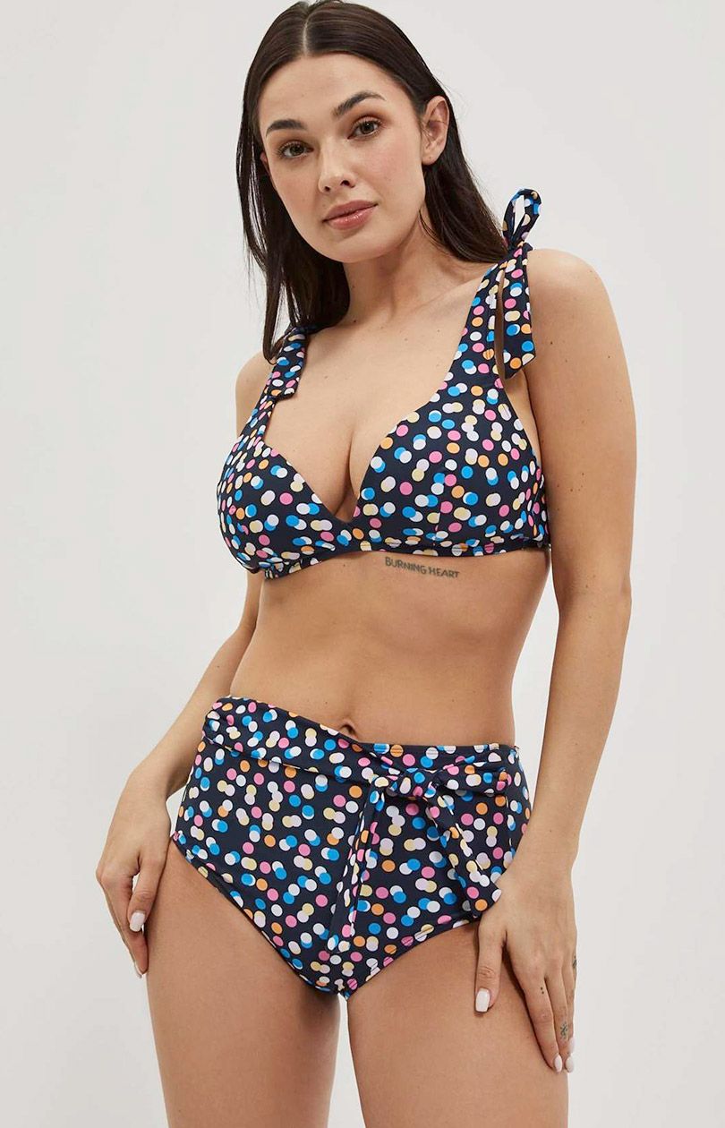 Góra od bikini w kropki z miękkimi miseczkami 4005, Kolor granatowy, Rozmiar XS, Moodo - Intymna