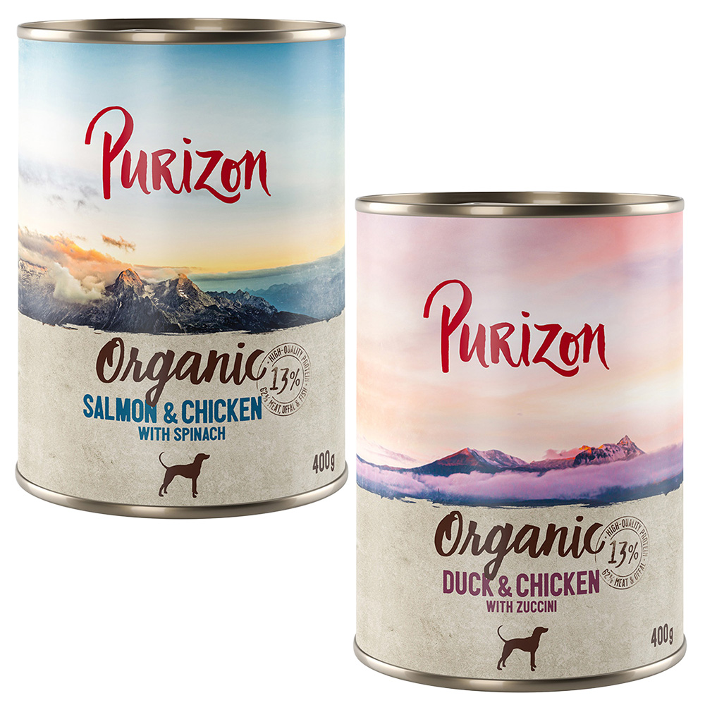 Purizon Organic, 6 x 400 g - Pakiet mieszany II: 3x kaczka i kurczak, 3x łosoś i kurczak