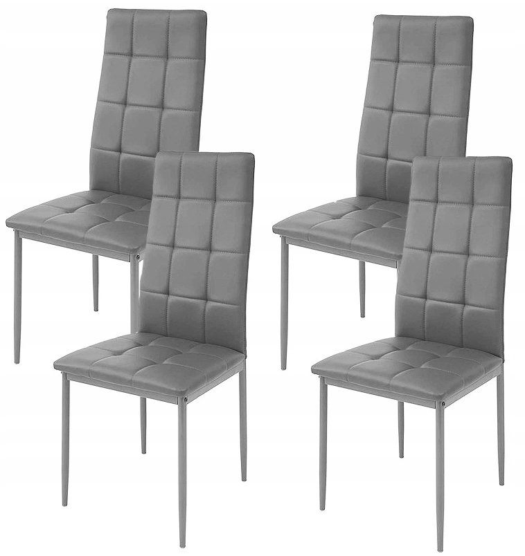4szt x Nowoczesne skórzane krzesła pikowane - 258R - szare