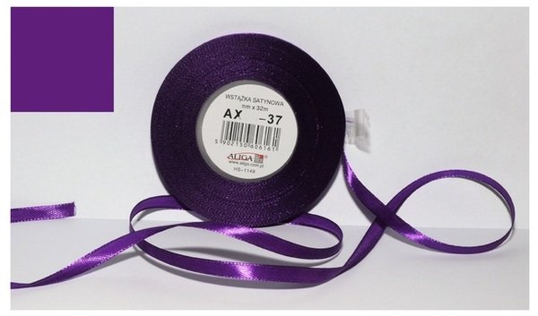 Wstążka Satynowa Fioletowa-Ciemna 6 mm 32 Mb. Ax06-37, Aliga