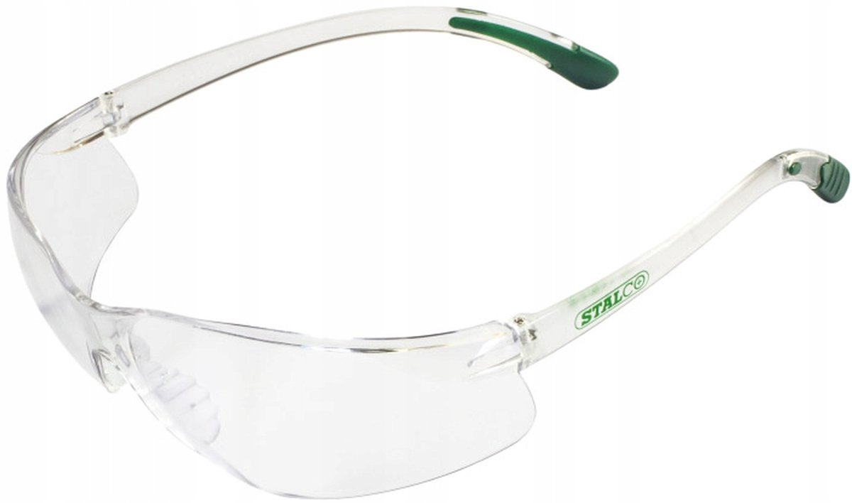 STALCO GREENY - Okulary przeciwodpryskowe ochronne, super lekkie, bezbarwna soczewka, elastyczne